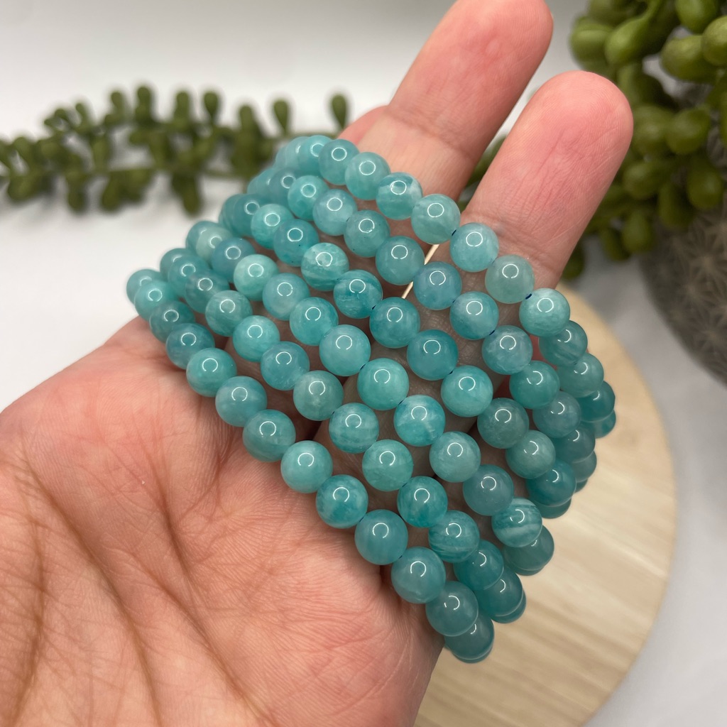 One Amazonite Beaded Stretch Bracelet - 6mm (0051)